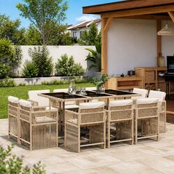 Garden Dining Set 11 Piece Outdoor Furniture Beige Poly Rattan Chairs Table
