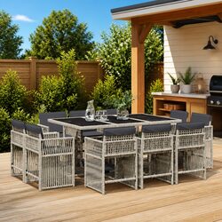 Garden Dining Set 11 Piece Outdoor Furniture Grey Poly Rattan Chairs Table