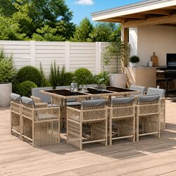 Garden Dining Set 11 Piece Outdoor Furniture Beige Poly Rattan with Cushions