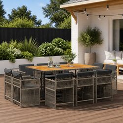 Garden Dining Set 11 Piece Grey Poly Rattan Outdoor Furniture with Cushions