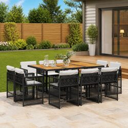 Garden Dining Set 11 Piece Outdoor Furniture Poly Rattan Chairs Table Cushions