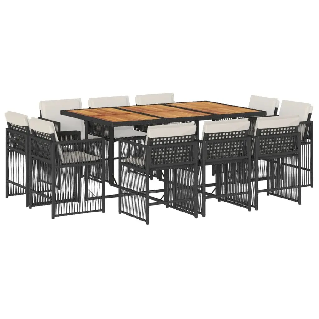 Garden Dining Set 11 Piece Outdoor Furniture PE Rattan Chairs Table Cushions Black