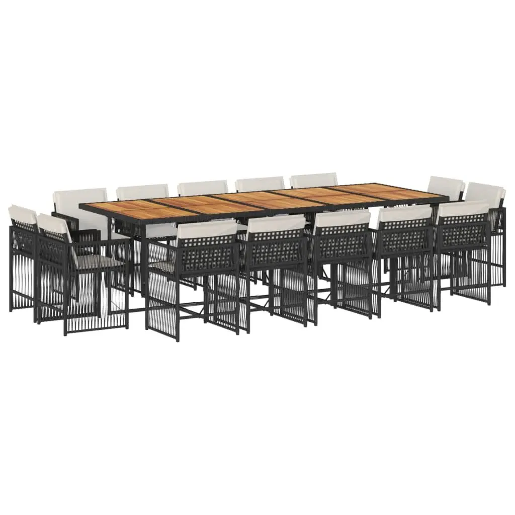 Outdoor Dining Set 15 Piece PE Rattan Garden Furniture Black Acacia Wood Table