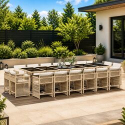 Garden Dining Set 17 Piece Outdoor Furniture Poly Rattan Beige with Cushions