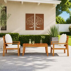 3 Piece Garden Lounge Set with Cushions Solid Wood Acacia Brown Outdoor Patio