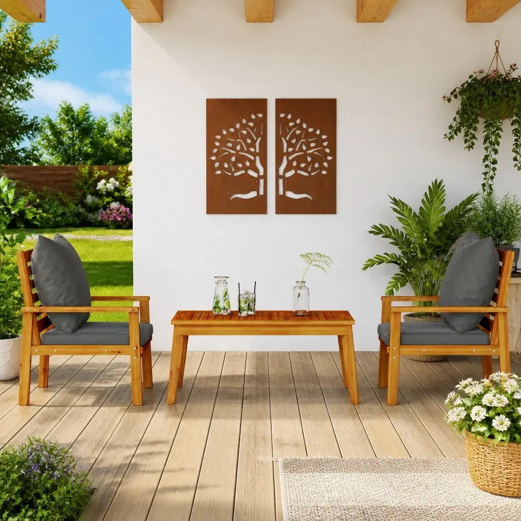 3 Piece Garden Lounge Set Acacia Wood Outdoor Patio Furniture with Cushions