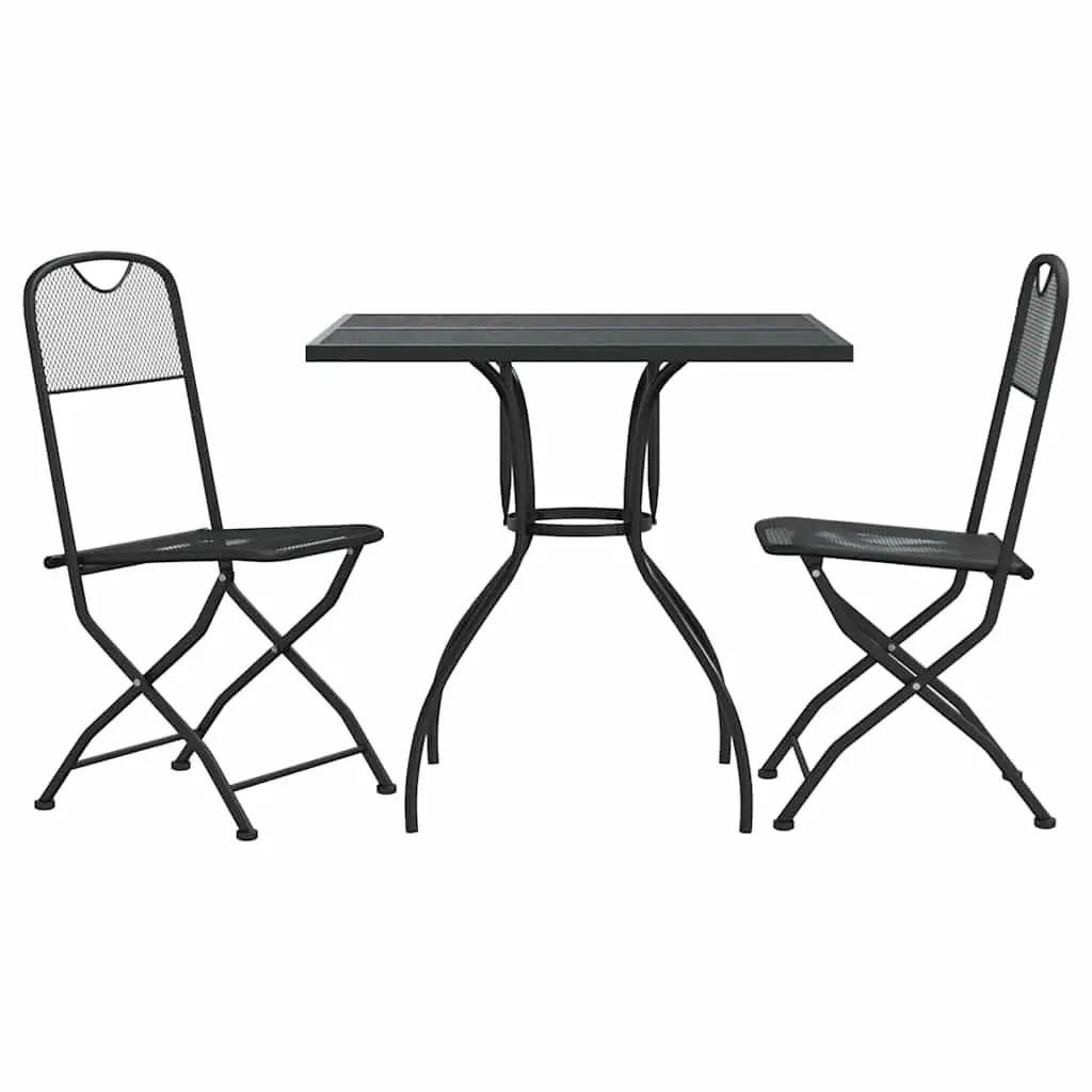 Garden Dining Set 3 Piece Outdoor Furniture Anthracite Metal Mesh Table Chairs
