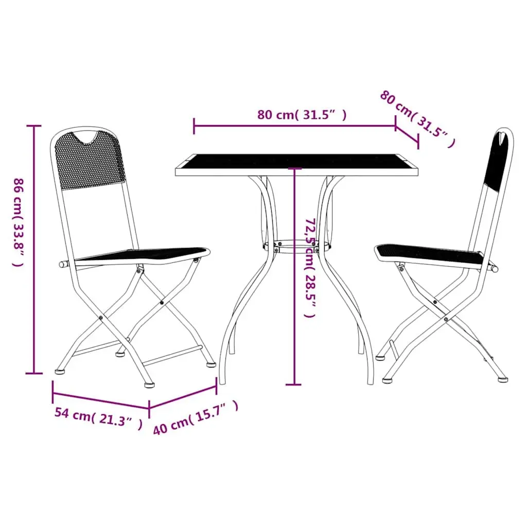 Garden Dining Set 3 Piece Outdoor Furniture Anthracite Metal Mesh Table Chairs