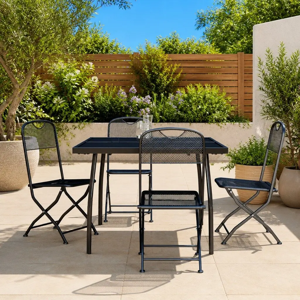 Garden Dining Set 5 Piece Metal Mesh Table Anthracite Outdoor Furniture