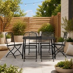 Garden Dining Set 7 Piece Outdoor Furniture Metal Mesh Anthracite Patio Table
