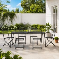 7 Piece Garden Dining Set Anthracite Metal Mesh Outdoor Patio Furniture Foldable