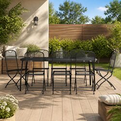 Garden Dining Set 9 Piece Outdoor Furniture Metal Mesh Chairs Table Anthracite