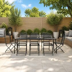 9 Piece Garden Dining Set Anthracite Metal Mesh Outdoor Furniture Patio Table