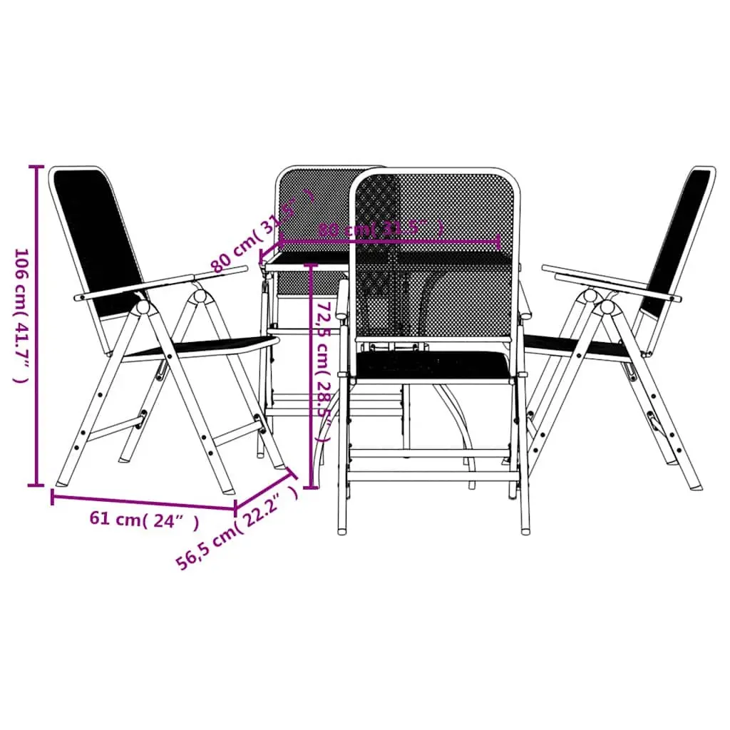 5 Piece Outdoor Garden Dining Set Anthracite Metal Mesh Table Chairs Patio