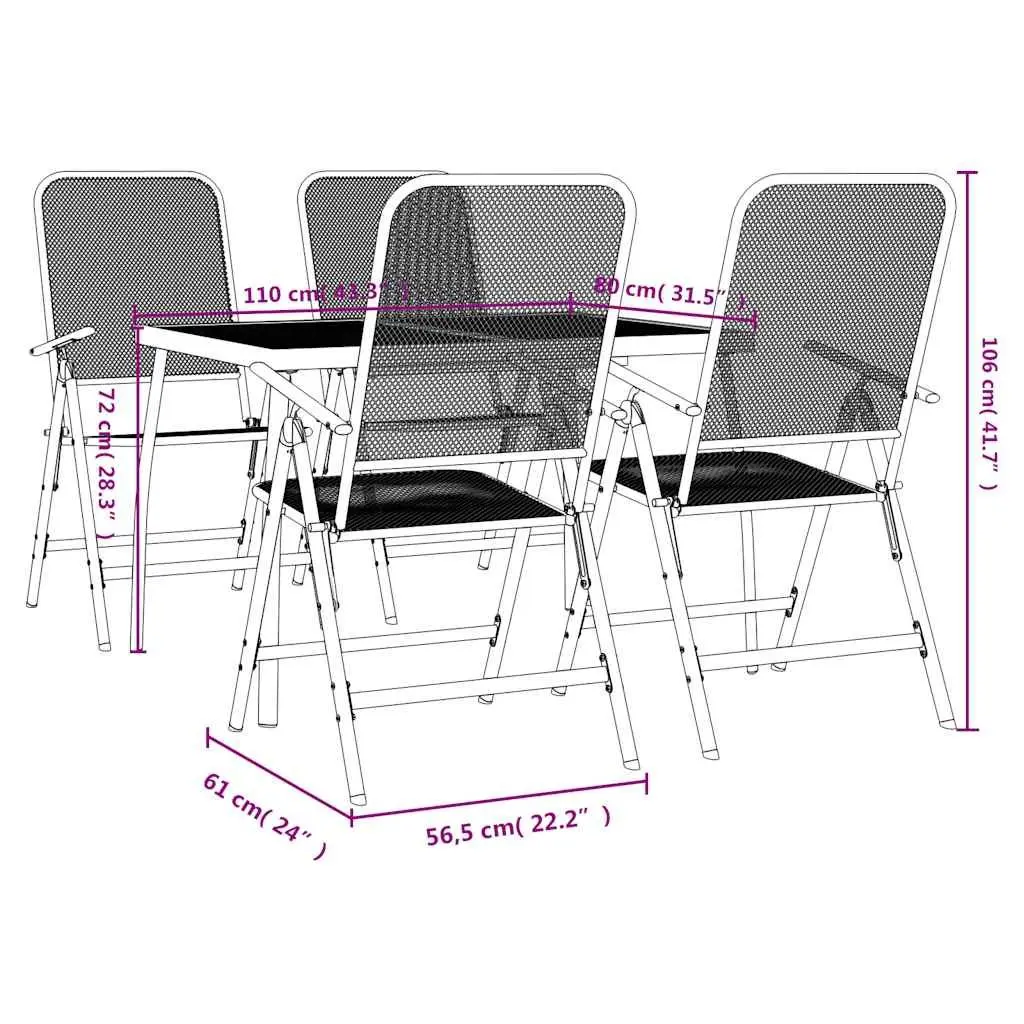 Garden Dining Set 5 Piece Outdoor Furniture Metal Mesh Anthracite Patio Table