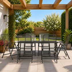 Garden Dining Set 7 Piece Outdoor Furniture Metal Mesh Anthracite Foldable