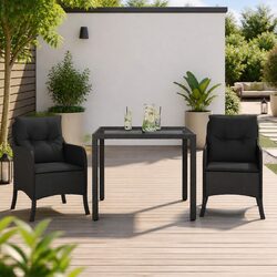 Outdoor Dining Set 3 Piece Garden Furniture Black Poly Rattan with Cushions