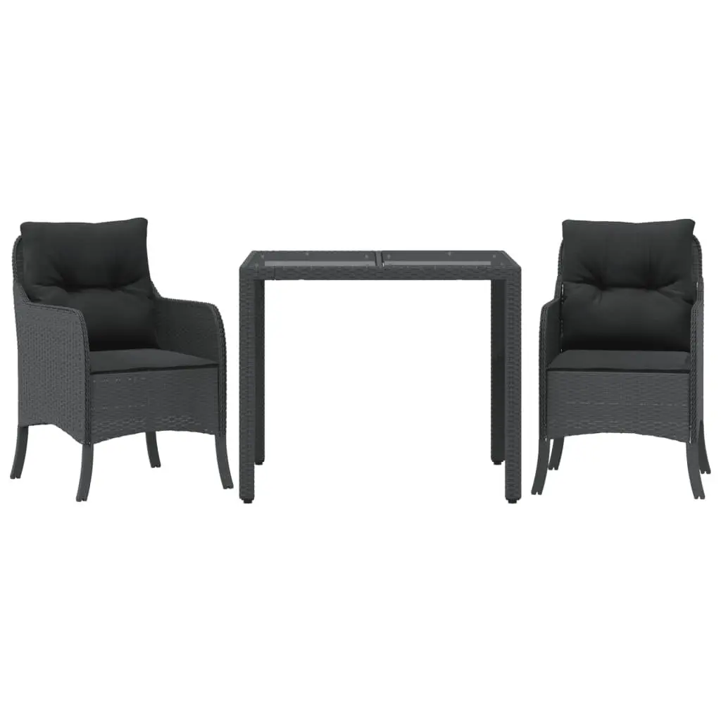 Outdoor Dining Set 3 Piece Garden Furniture Black Poly Rattan with Cushions
