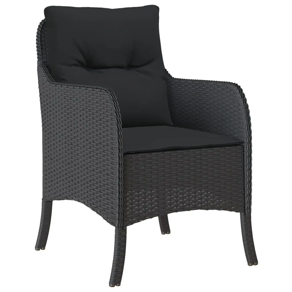Outdoor Dining Set 3 Piece Garden Furniture Black Poly Rattan with Cushions