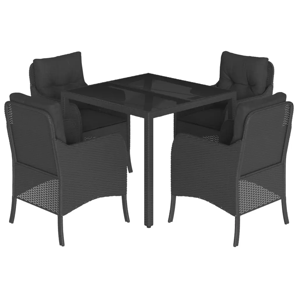 Outdoor Dining Set 5 Piece Black Poly Rattan with Cushions