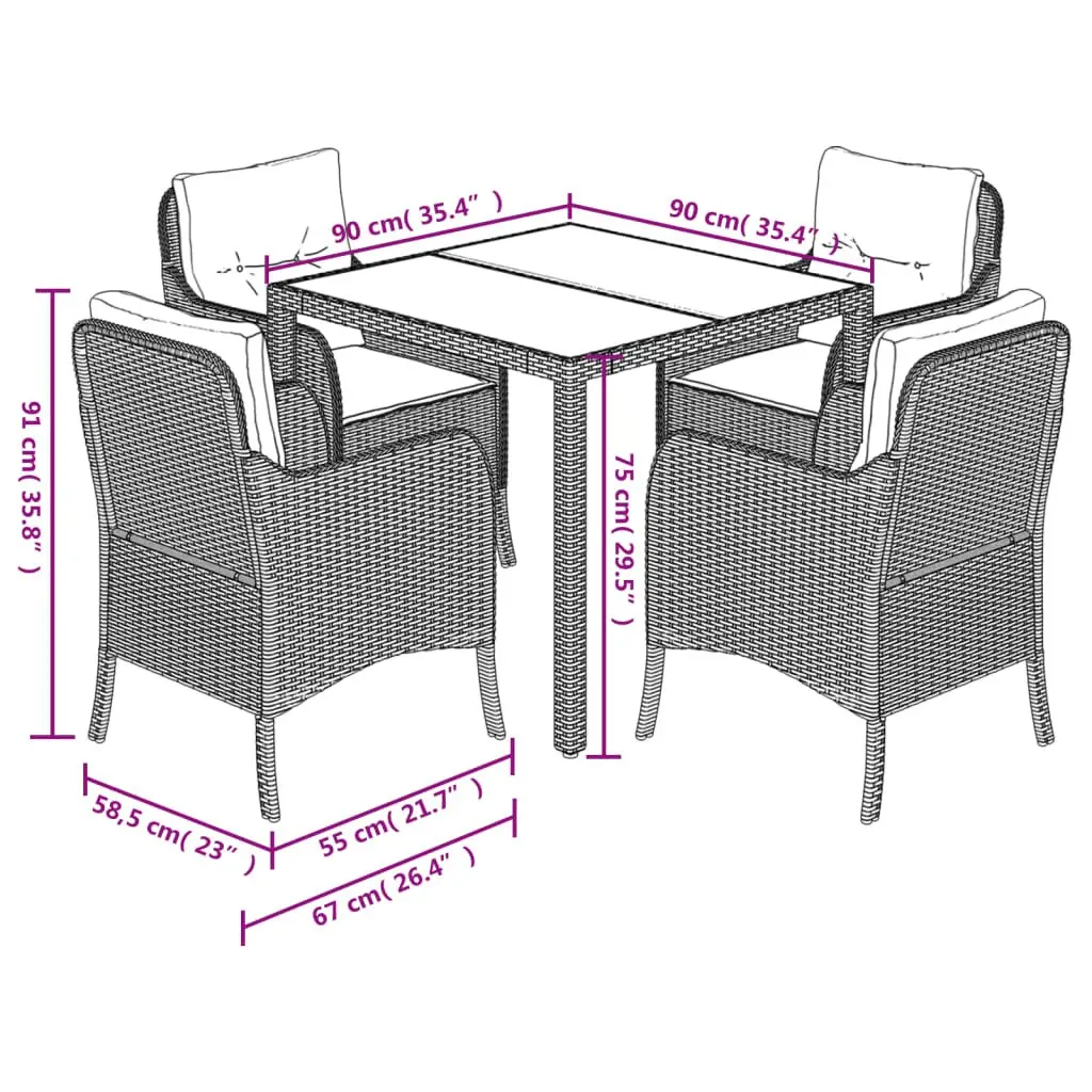 Outdoor Dining Set 5 Piece Black Poly Rattan with Cushions