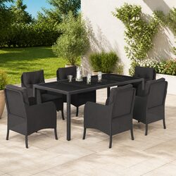 Outdoor Garden Dining Set 7 Piece Black Poly Rattan Patio Furniture with