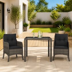 Garden Dining Set 3 Piece Outdoor Furniture Grey Poly Rattan with Cushions