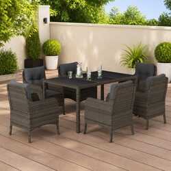 Outdoor Dining Set 7 Piece Garden Furniture Grey Poly Rattan with Cushions