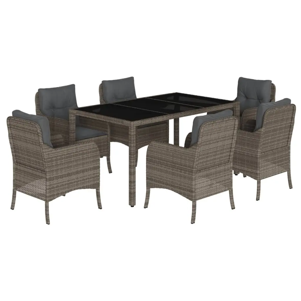 Outdoor Dining Set 7 Piece Grey Poly Rattan Garden Furniture with Cushions