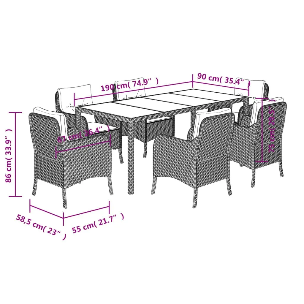 Outdoor Dining Set 7 Piece Garden Furniture Grey Poly Rattan with Cushions