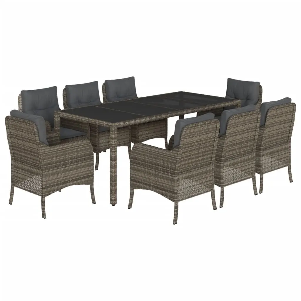Outdoor Dining Set 9 Piece Grey Poly Rattan Garden Furniture with Cushions