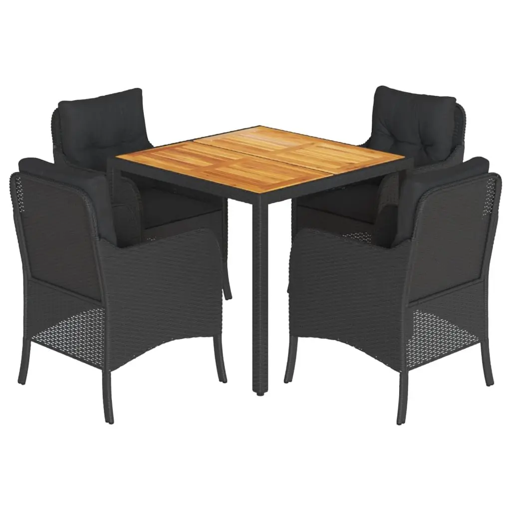 Outdoor Dining Set 5 Piece Garden Furniture Black Poly Rattan with Cushions