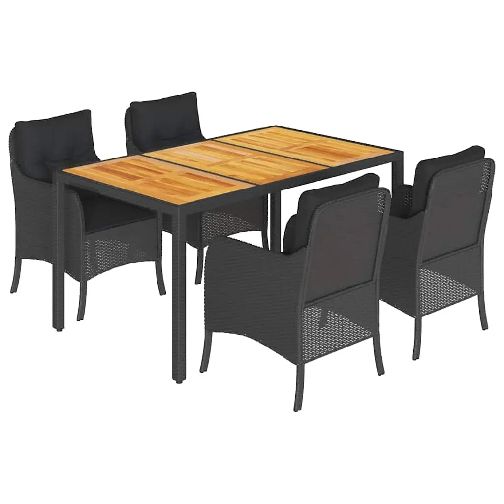 Garden Dining Set 5 Piece Outdoor Furniture Black Poly Rattan with Cushions