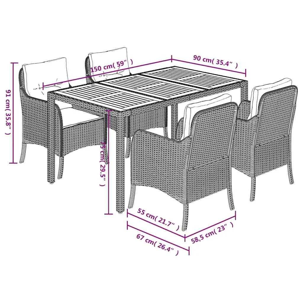 Garden Dining Set 5 Piece Outdoor Furniture Black Poly Rattan with Cushions