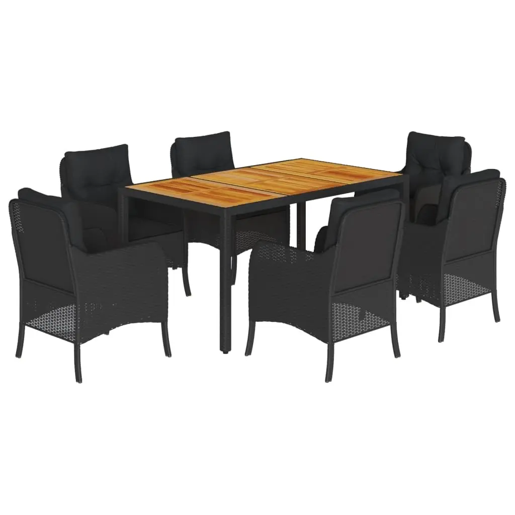 Outdoor Dining Set 7 Piece Garden Furniture Black Poly Rattan with Cushions
