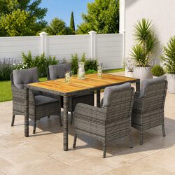 Outdoor Dining Set 5 Piece Garden Furniture Grey Poly Rattan with Cushions