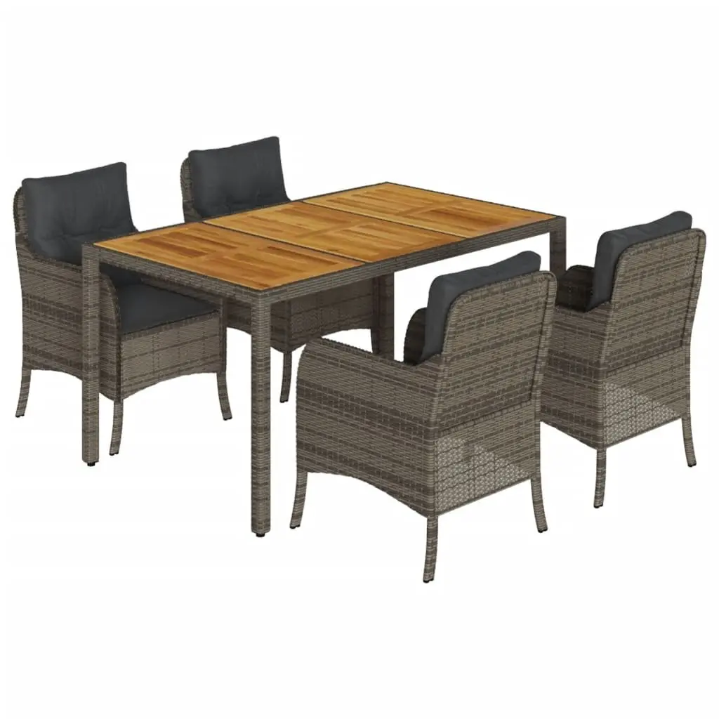 Outdoor Dining Set 5 Piece Garden Furniture Grey Poly Rattan with Cushions
