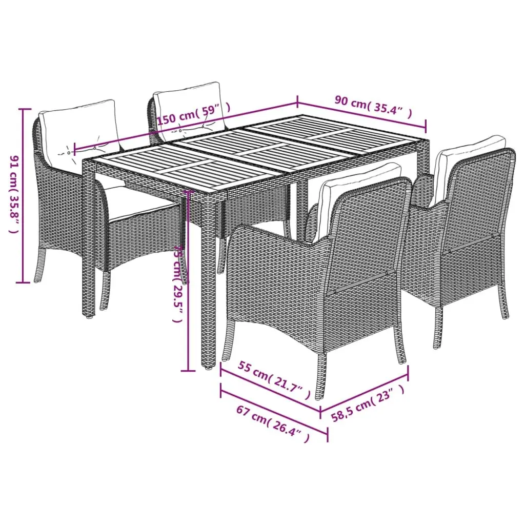 Outdoor Dining Set 5 Piece Garden Furniture Grey Poly Rattan with Cushions