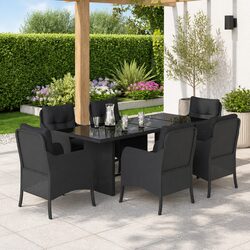 7 Piece Outdoor Dining Set Garden Patio Furniture Black Poly Rattan with