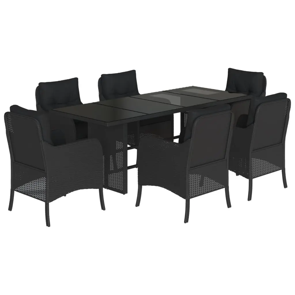 7 Piece Outdoor Dining Set Garden Patio Furniture Black Poly Rattan with