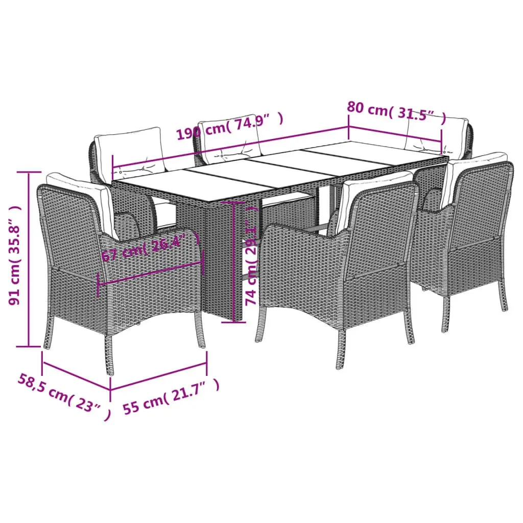 7 Piece Outdoor Dining Set Garden Patio Furniture Black Poly Rattan with