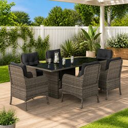 7 Piece Outdoor Dining Set Garden Patio Furniture Grey Poly Rattan Cushions