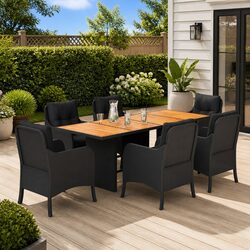 Outdoor Dining Set 7 Piece Garden Furniture Black Poly Rattan Patio Table Chairs
