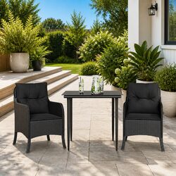 Outdoor Dining Set 3 Piece Garden Furniture Black Poly Rattan with Cushions