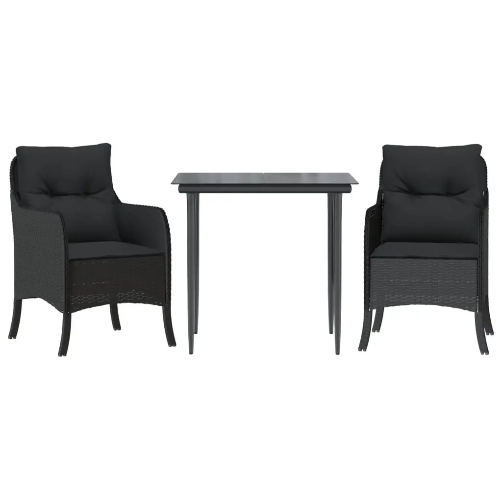 Outdoor Dining Set 3 Piece Garden Furniture Black PE Rattan with Cushions