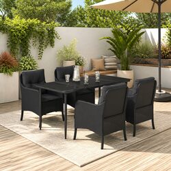 Outdoor Garden Dining Set 5 Piece Black Poly Rattan Patio Furniture with