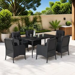 Outdoor Dining Set 7 Piece Garden Patio Furniture with Cushions Black Poly