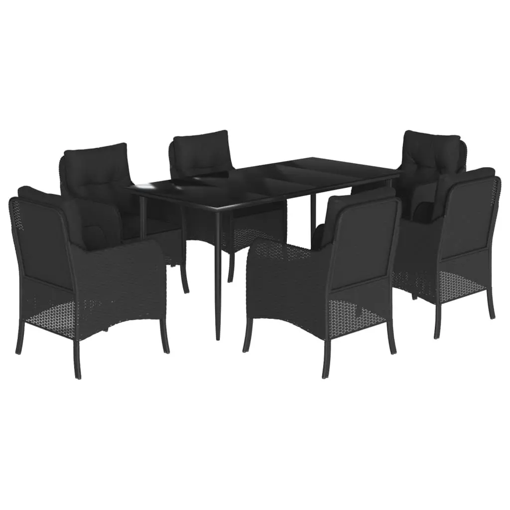 Outdoor Dining Set 7 Piece Garden Patio Furniture with Cushions Black Poly