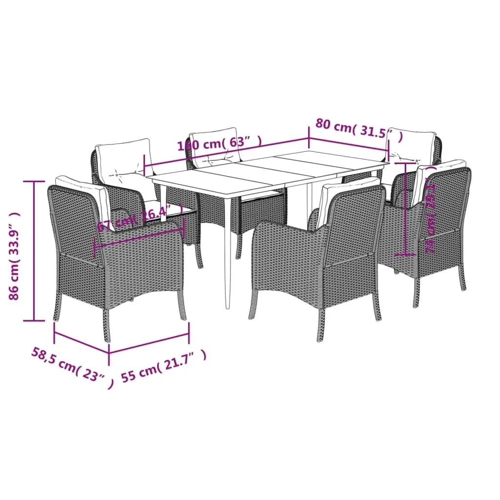 Outdoor Dining Set 7 Piece Garden Patio Furniture with Cushions Black Poly