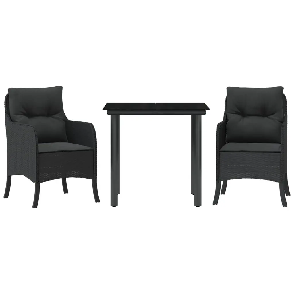 Outdoor Dining Set 3 Piece Garden Furniture Black Poly Rattan with Cushions